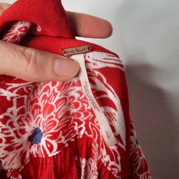 Free People Blue Hawaii Red Floral Print Short Sleeve Mini Dress S - Picture 7 of 8